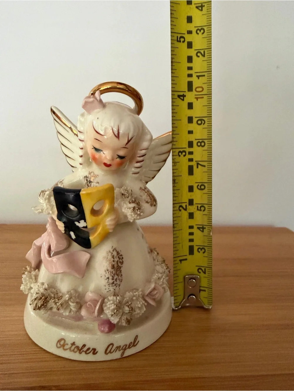 Vintage Napco October Angel Figurine. White & Pink Made in Japan MCM 50s
